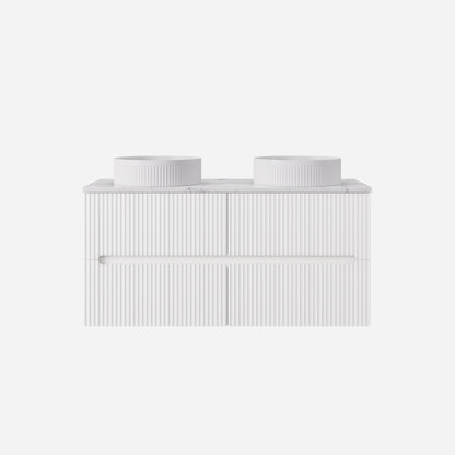 1200mm  Cabarita Fluted Wall Hung PVC Double  Bowl Cabinet - Matt White - Cabinet Only