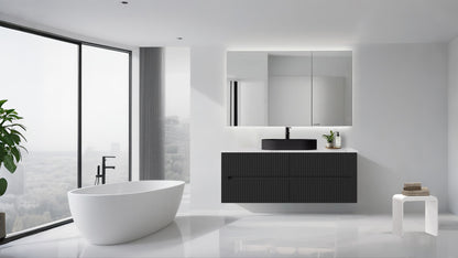 1500mm  Cabarita Fluted Wall Hung PVC Single Bowl Cabinet - Matt Black - Cabinet Only