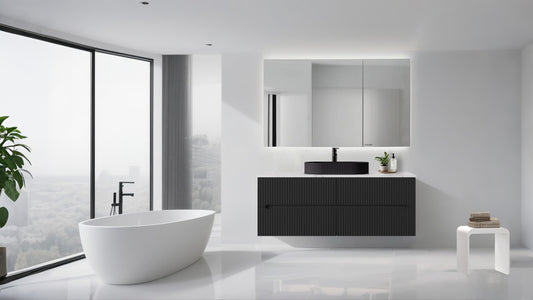 1500mm  Cabarita Fluted Wall Hung PVC Single Bowl Cabinet - Matt Black - Cabinet Only
