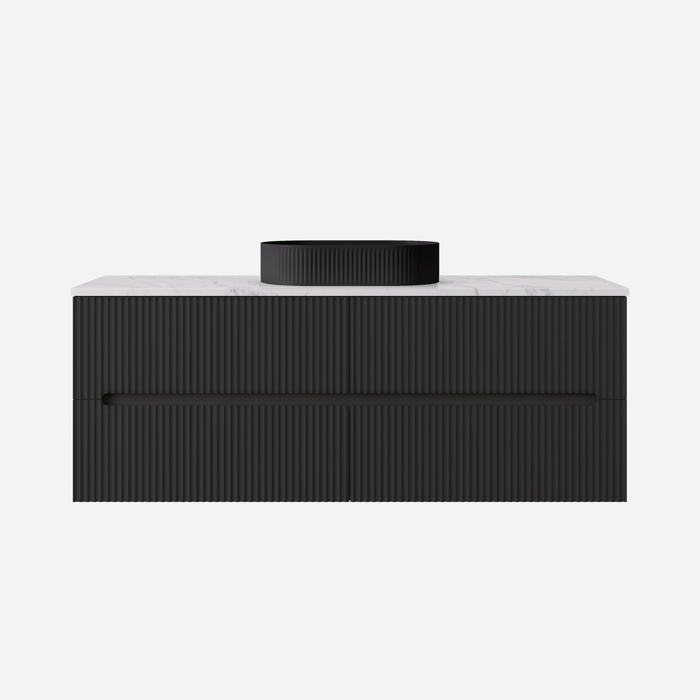 1500mm  Cabarita Fluted Wall Hung PVC Single Bowl Cabinet - Matt Black - Cabinet Only