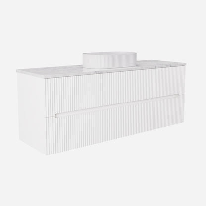 1500mm  Cabarita Fluted Wall Hung PVC Single Bowl Cabinet - Matt White - Cabinet Only