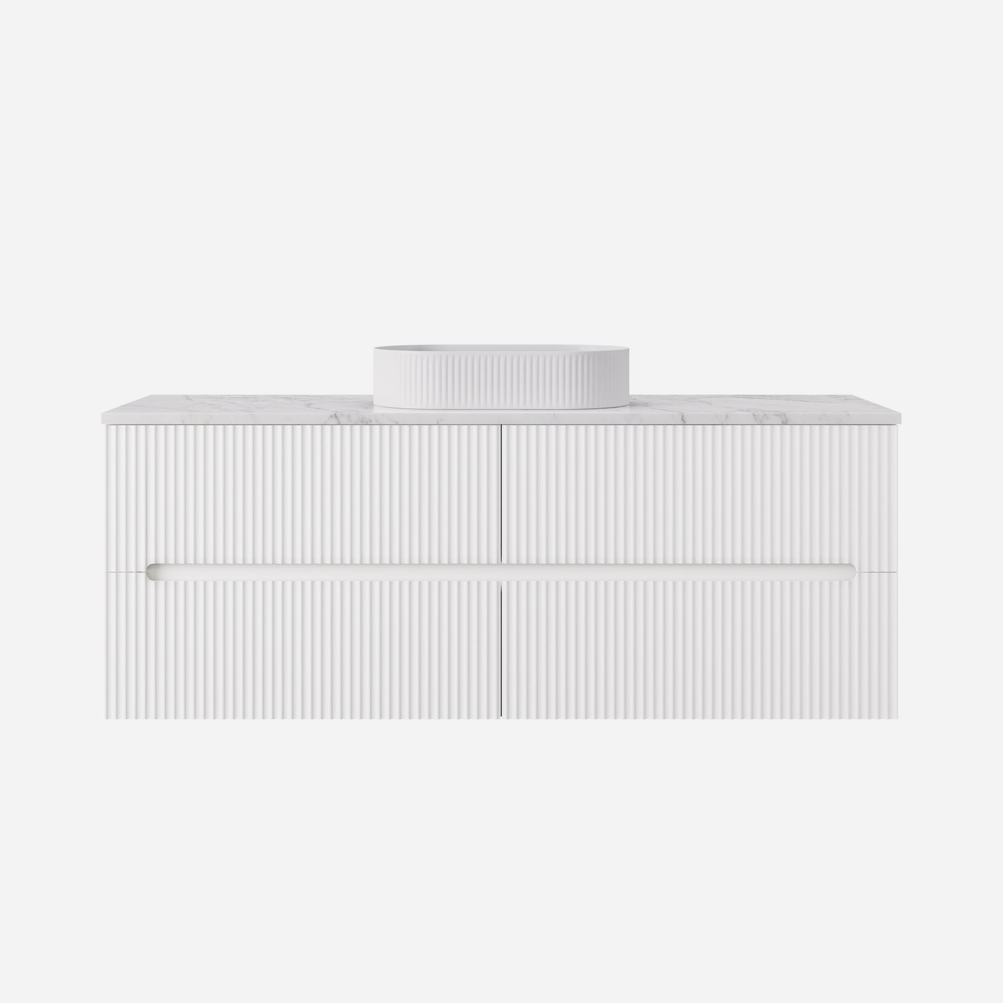 1500mm  Cabarita Fluted Wall Hung PVC Single Bowl Cabinet - Matt White - Cabinet Only