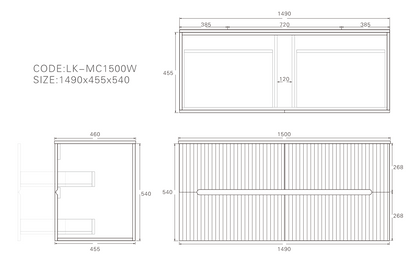 1500mm  Cabarita Fluted Wall Hung PVC Single Bowl Cabinet - Matt White - Cabinet Only