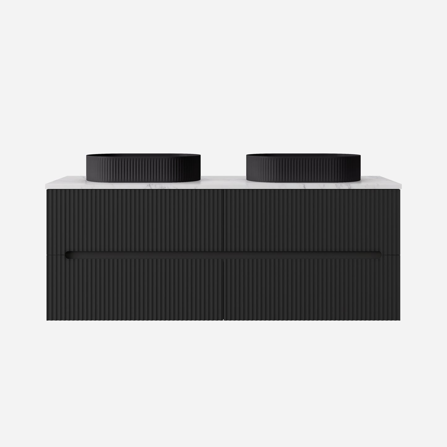 1500mm  Cabarita Fluted Wall Hung PVC Double Bowl Cabinet - Matt Black - Cabinet Only