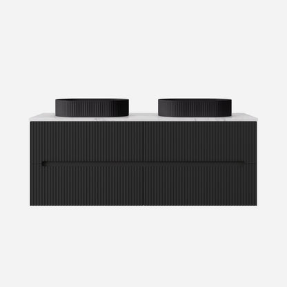 1500mm  Cabarita Fluted Wall Hung PVC Double Bowl Cabinet - Matt Black - Cabinet Only
