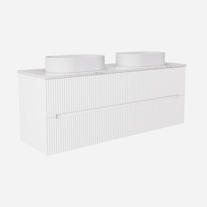 1500mm  Cabarita Fluted Wall Hung PVC Double Bowl Cabinet - Matt White - Cabinet Only