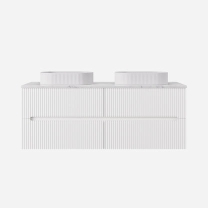 1500mm  Cabarita Fluted Wall Hung PVC Double Bowl Cabinet - Matt White - Cabinet Only