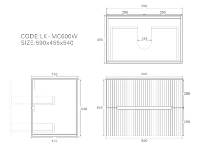 600mm Cabarita Fluted Wall Hung PVC Cabinet - Matt Black - Cabinet Only