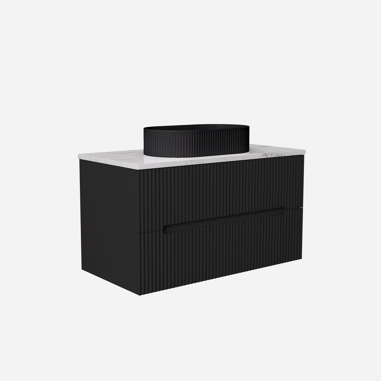 900mm  Cabarita Fluted Wall Hung PVC Cabinet - Matt Black - Cabinet Only
