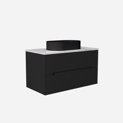 900mm  Cabarita Fluted Wall Hung PVC Cabinet - Matt Black - Cabinet Only
