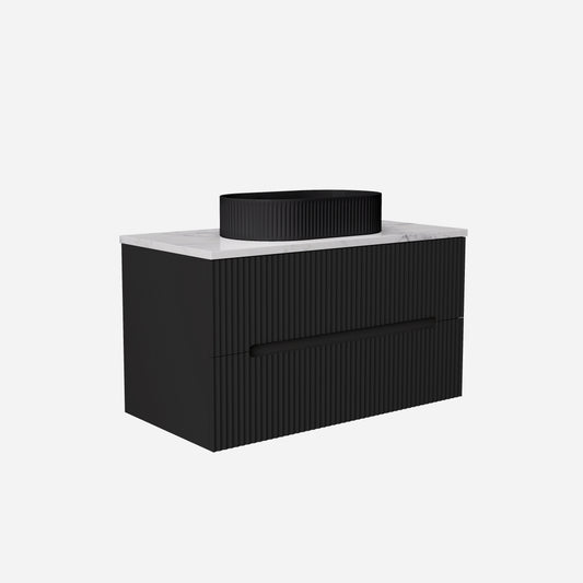 900mm  Cabarita Fluted Wall Hung PVC Cabinet - Matt Black - Cabinet Only