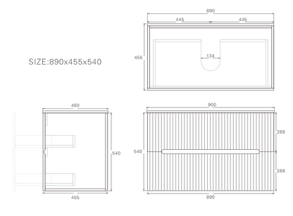900mm  Cabarita Fluted Wall Hung PVC Cabinet - Matt Black - Cabinet Only