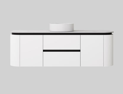 1200mm  Devito Wall Hung PVC Single or Double  Bowl Cabinet - Matt Black & White - Cabinet Only