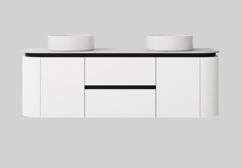 1500mm  Devito Wall Hung PVC Cabinet - Matt Black & White - Cabinet Only