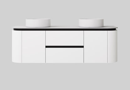 1200mm  Devito Wall Hung PVC Single or Double  Bowl Cabinet - Matt Black & White - Cabinet Only