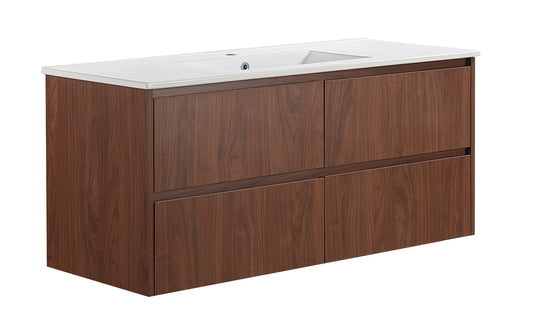 1200mm Gladstone Wall Hung Plywood Single Bowl Cabinet - Mocha Oak Woodmatt - Cabinet Only