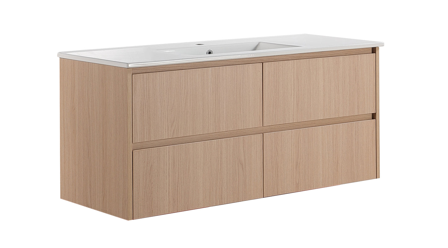 1200mm Gladstone Wall Hung Plywood Single Bowl Cabinet - Sandy Oak Woodmatt - Cabinet Only