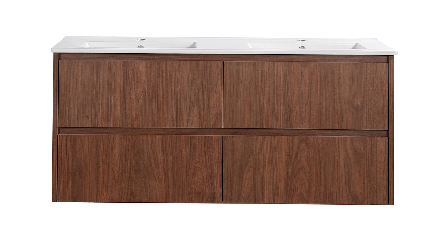 1200mm Gladstone Wall Hung PlywoodDouble Bowl Cabinet - Mocha Oak Woodmatt - Cabinet Only