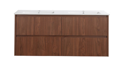 1200mm Gladstone Wall Hung PlywoodDouble Bowl Cabinet - Mocha Oak Woodmatt - Cabinet Only