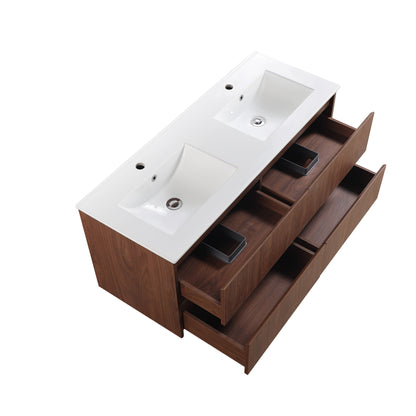 1200mm Gladstone Wall Hung PlywoodDouble Bowl Cabinet - Mocha Oak Woodmatt - Cabinet Only