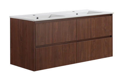 1200mm Gladstone Wall Hung PlywoodDouble Bowl Cabinet - Mocha Oak Woodmatt - Cabinet Only