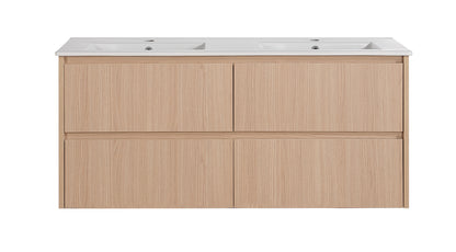 1200mm Gladstone Wall Hung PlywoodDouble Bowl Cabinet - Sandy Oak Woodmatt - Cabinet Only