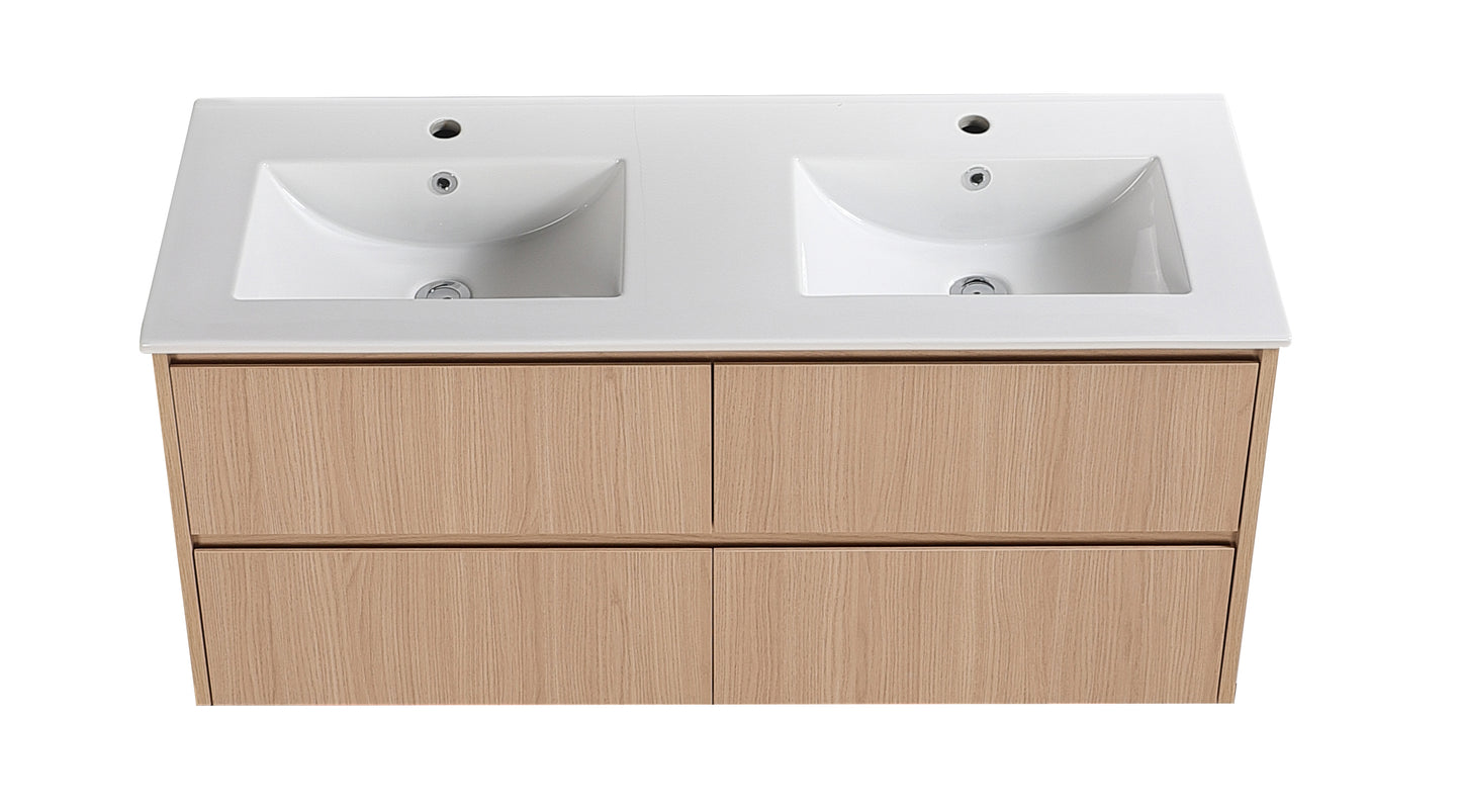 1200mm Gladstone Wall Hung PlywoodDouble Bowl Cabinet - Sandy Oak Woodmatt - Cabinet Only