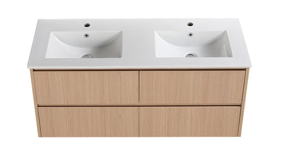 1200mm Gladstone Wall Hung PlywoodDouble Bowl Cabinet - Sandy Oak Woodmatt - Cabinet Only