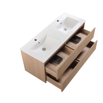 1200mm Gladstone Wall Hung PlywoodDouble Bowl Cabinet - Sandy Oak Woodmatt - Cabinet Only