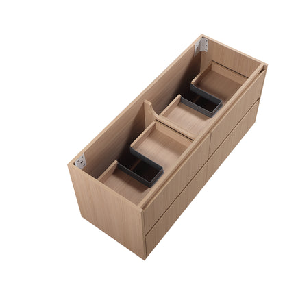 1200mm Gladstone Wall Hung PlywoodDouble Bowl Cabinet - Sandy Oak Woodmatt - Cabinet Only