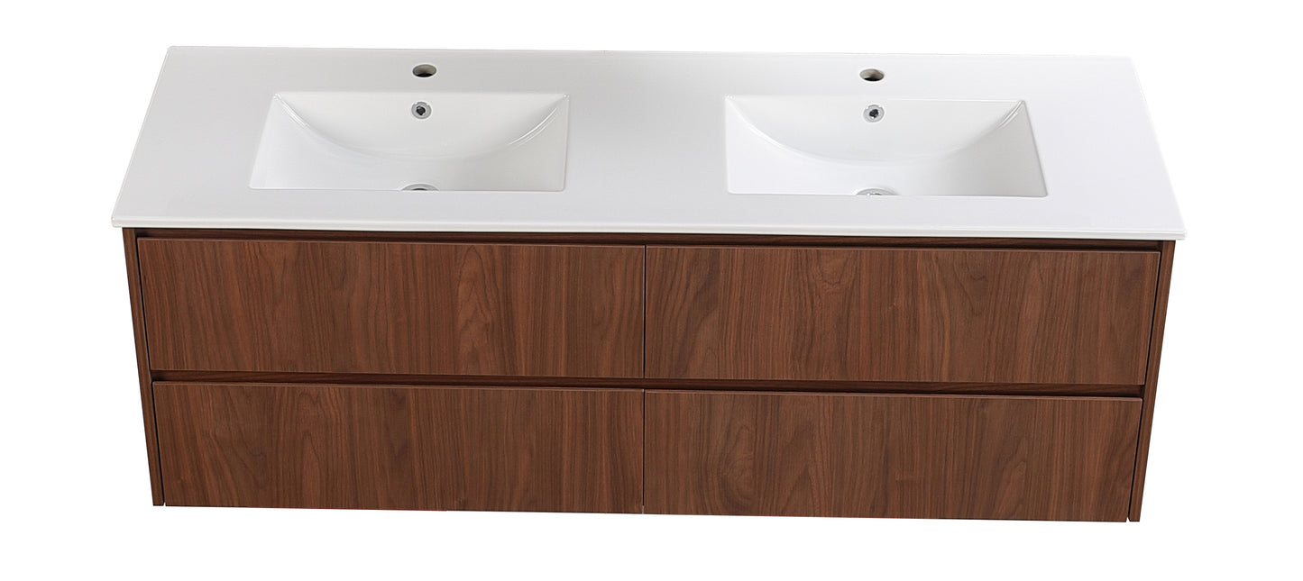 1500mm Gladstone Wall Hung Plywood Cabinet - Mocha Oak Woodmatt - Cabinet Only