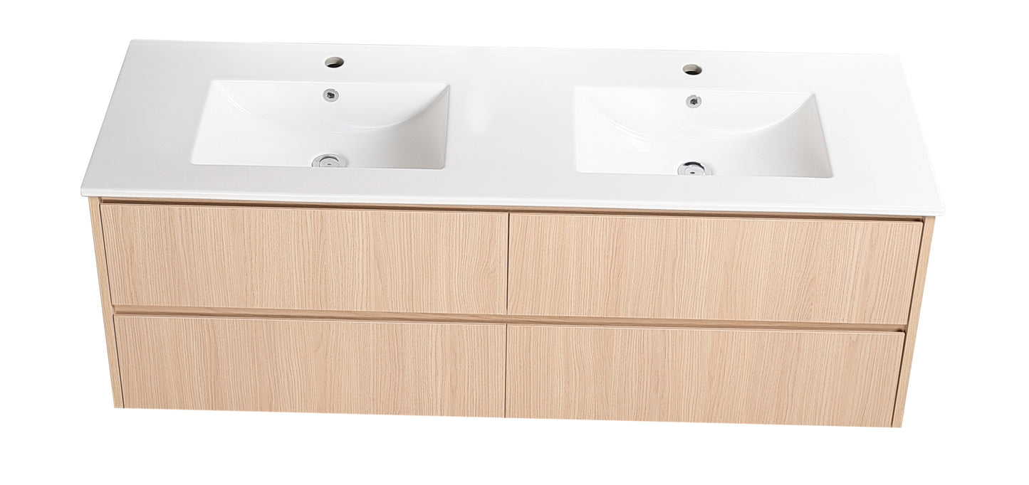 1500mm Gladstone Wall Hung Plywood Cabinet - Sandy Oak Woodmatt - Cabinet Only