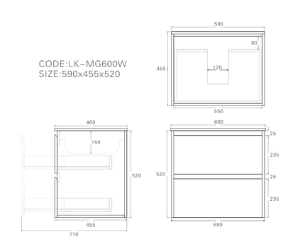 600mm Gladstone Wall Hung Plywood Cabinet - Sandy Oak Woodmatt - Cabinet Only
