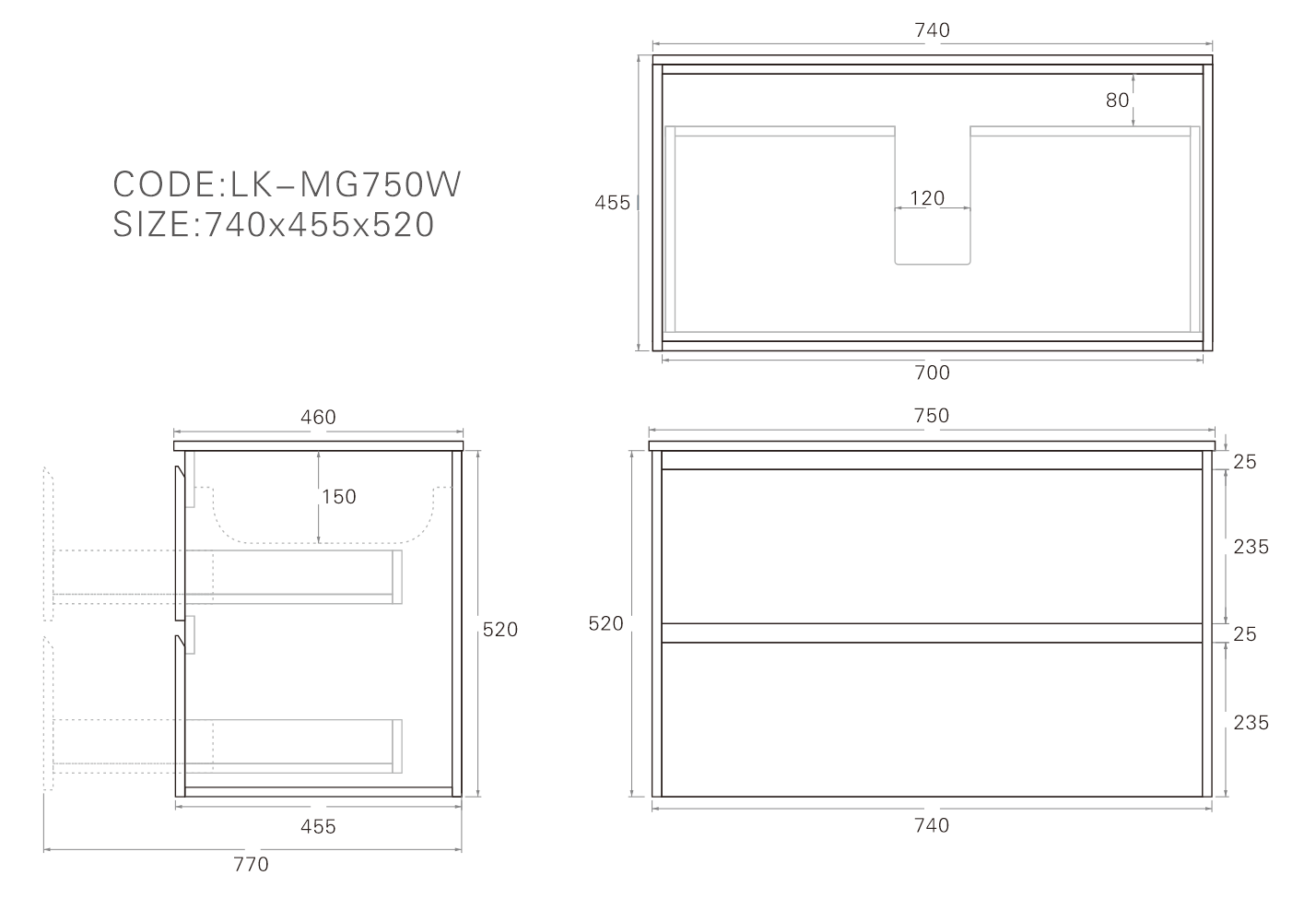 750mm Gladstone Wall Hung Plywood Cabinet - Sandy Oak Woodmatt - Cabinet Only