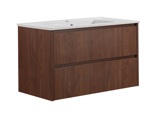 900mm Gladstone Wall Hung Plywood Cabinet - Mocha Oak Woodmatt - Cabinet Only