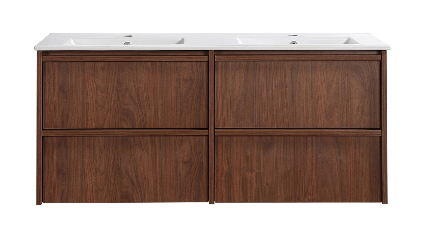 1200mm Ridgewood Wall Hung Plywood Single or Double  Bowl Cabinet - Mocha Oak Woodmatt - Cabinet Only