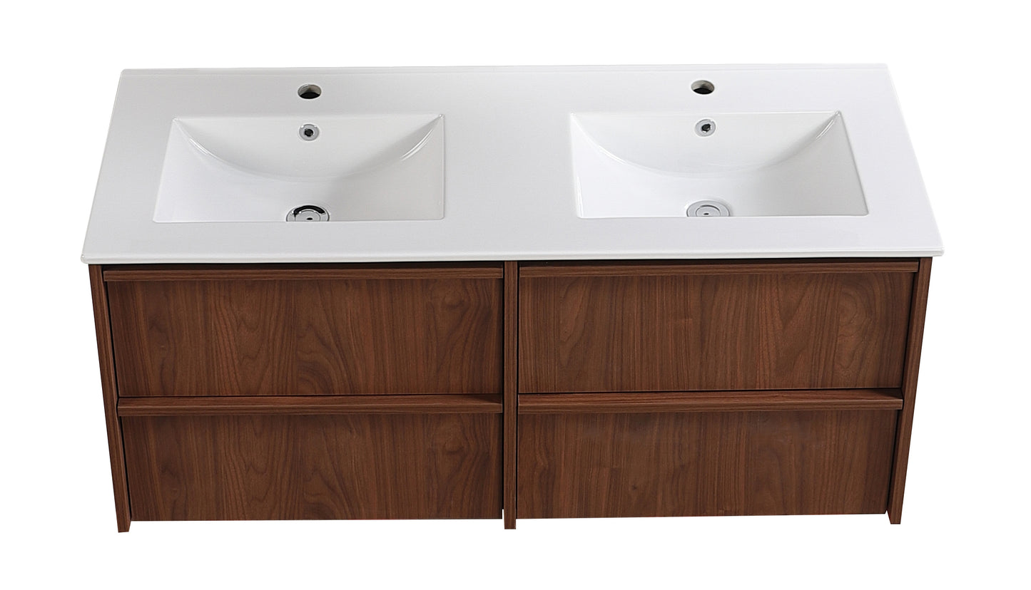 1200mm Ridgewood Wall Hung Plywood Single or Double  Bowl Cabinet - Mocha Oak Woodmatt - Cabinet Only