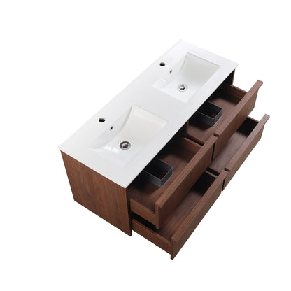 1200mm Ridgewood Wall Hung Plywood Single or Double  Bowl Cabinet - Mocha Oak Woodmatt - Cabinet Only
