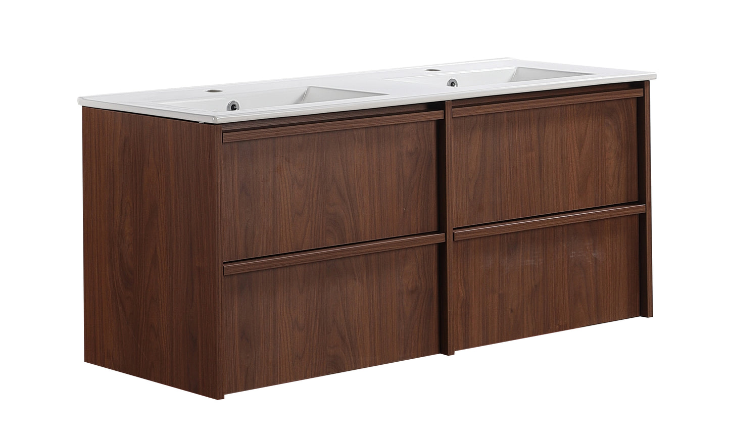 1200mm Ridgewood Wall Hung Plywood Single or Double  Bowl Cabinet - Mocha Oak Woodmatt - Cabinet Only