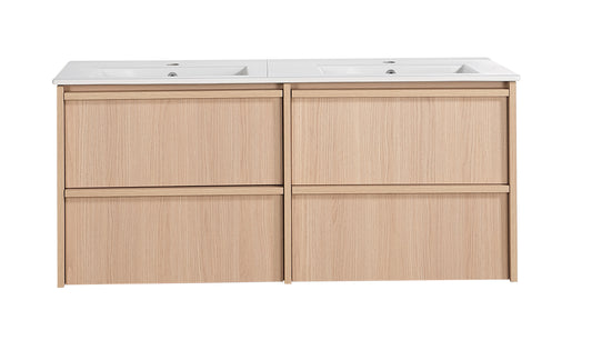 1200mm Ridgewood Wall Hung Plywood Single or Double  Bowl Cabinet - Sandy Oak Woodmatt - Cabinet Only