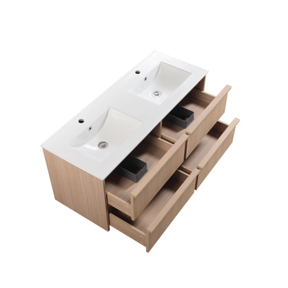 1200mm Ridgewood Wall Hung Plywood Single or Double  Bowl Cabinet - Sandy Oak Woodmatt - Cabinet Only