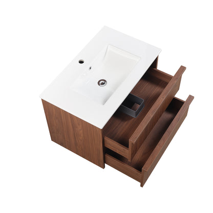 750mm Ridgewood Wall Hung Plywood Cabinet - Mocha Oak Woodmatt - Cabinet Only
