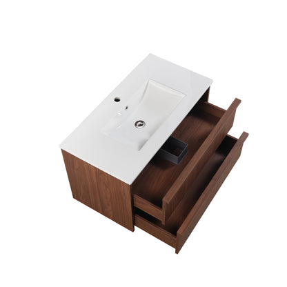 900mm Ridgewood Wall Hung Plywood Cabinet - Mocha Oak Woodmatt - Cabinet Only