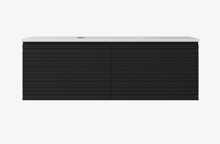 1200mm  Sedona Fluted Wall Hung PVC Single or Double  Bowl Cabinet - Matt Black - Cabinet Only