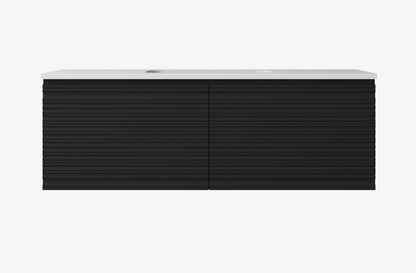 1200mm  Sedona Fluted Wall Hung PVC Single or Double  Bowl Cabinet - Matt Black - Cabinet Only