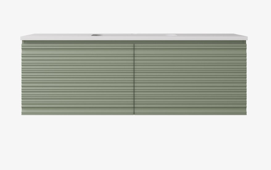 1200mm  Sedona Fluted Wall Hung PVC Single or Double  Bowl Cabinet - Olive Green - Cabinet Only
