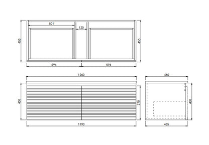 1200mm  Sedona Fluted Wall Hung PVC Single or Double  Bowl Cabinet - Olive Green - Cabinet Only