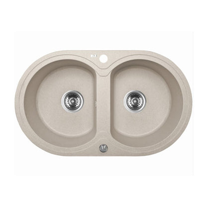 Laveo Dafne Beige Granite Double Bowl Stone Kitchen Sink 470*780*204mm(including Space Saving Siphon and Click-clack Plug)