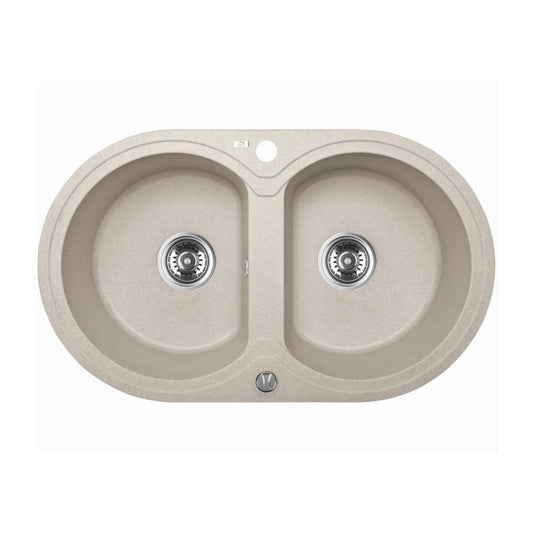 Laveo Dafne Beige Granite Double Bowl Stone Kitchen Sink 470*780*204mm(including Space Saving Siphon and Click-clack Plug)
