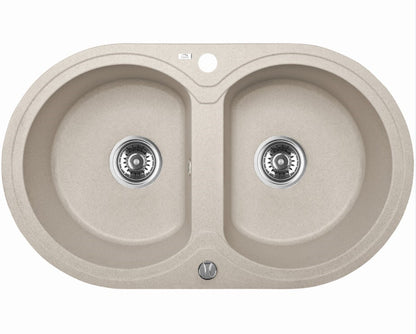 Laveo Dafne Beige Granite Double Bowl Stone Kitchen Sink 470*780*204mm(including Space Saving Siphon and Click-clack Plug)